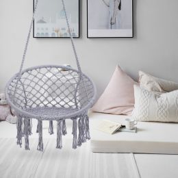 Hammock Chair Macrame Swing Max 330 Lbs Hanging Cotton Rope Hammock Swing Chair For Indoor And Outdoor (Color: Beige)