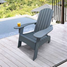 Outdoor Or Indoor Wood Adirondack Chair With An Hole To Hold Umbrella On The Arm (Color: Gray)