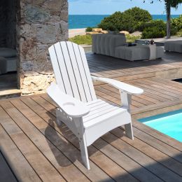 Outdoor Or Indoor Wood Adirondack Chair With An Hole To Hold Umbrella On The Arm (Color: White)