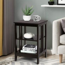 Set Of 2 Multifunctional 3-Tier Nightstand Sofa Side Table With Reinforced Bars And Stable Structure (Color: Espresso)