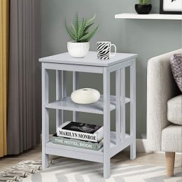 Set Of 2 Multifunctional 3-Tier Nightstand Sofa Side Table With Reinforced Bars And Stable Structure (Color: Gray)