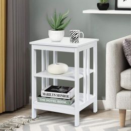 Set Of 2 Multifunctional 3-Tier Nightstand Sofa Side Table With Reinforced Bars And Stable Structure (Color: White)