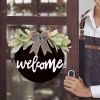 Welcome Wreath Sign For Front Door Porch Decor Farmhouse Front Door Wreath Rustic Style - Round Hanging Spring Summer Christmas Decoration For Home In