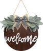 Welcome Wreath Sign For Front Door Porch Decor Farmhouse Front Door Wreath Rustic Style - Round Hanging Spring Summer Christmas Decoration For Home In