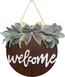 Welcome Wreath Sign For Front Door Porch Decor Farmhouse Front Door Wreath Rustic Style - Round Hanging Spring Summer Christmas Decoration For Home In (Color: Brown)