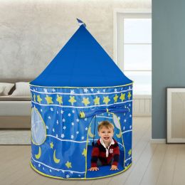 Kids Play Tent Foldable Pop Up Children Play Tent Portable Baby Play House Castle W/ Carry Bag Indoor Outdoor Use (Color: Blue)