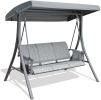 3 Person Patio Swing Chair With Storage Pocket Bag Weather Resistant Canopy Heavy Duty Steel Frame Hanging Glider Seating For Outdoor,Balcony,Garden,