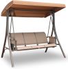 3 Person Patio Swing Chair With Storage Pocket Bag Weather Resistant Canopy Heavy Duty Steel Frame Hanging Glider Seating For Outdoor,Balcony,Garden,