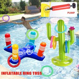 2Pcs Inflatable Pool Ring Toss Game Floating Swimming Pool Cactus Ring Toys Set (Color: as photo)