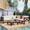 Outdoor Wood Patio Backyard 4-Piece Sectional Seating Group With Cushions And Table X-Back Sofa Set For Small Places