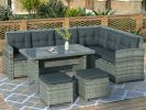 6-Piece Patio Furniture Set Outdoor Sectional Sofa With Glass Table, Ottomans For Pool, Backyard, Lawn