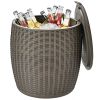 Patio Rattan Cool Bar 12 Gallon 4-In-1 Cocktail Table Side Table