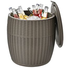 Patio Rattan Cool Bar 12 Gallon 4-In-1 Cocktail Table Side Table (Color: Brown)