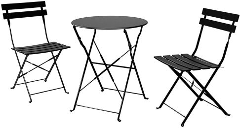 Sr Steel Patio Bistro Set, Folding Outdoor Patio Furniture Sets, 3 Piece Patio Set Of Foldable Patio Table And Chairs (Color: Black)