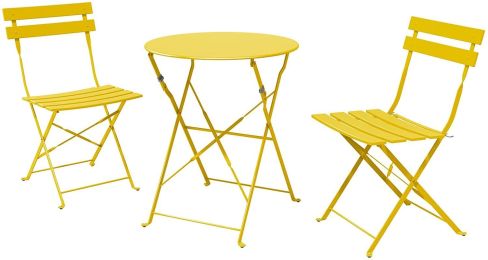 Sr Steel Patio Bistro Set, Folding Outdoor Patio Furniture Sets, 3 Piece Patio Set Of Foldable Patio Table And Chairs (Color: Mango Yellow)