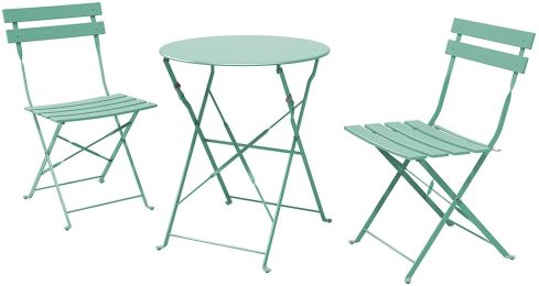 Sr Steel Patio Bistro Set, Folding Outdoor Patio Furniture Sets, 3 Piece Patio Set Of Foldable Patio Table And Chairs (Color: Macaron Blue)