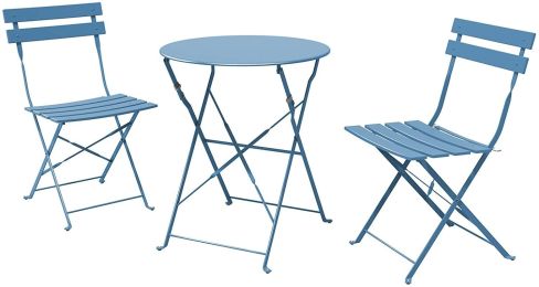 Sr Steel Patio Bistro Set, Folding Outdoor Patio Furniture Sets, 3 Piece Patio Set Of Foldable Patio Table And Chairs (Color: Grey Blue)