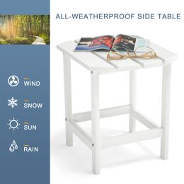 Adirondack Outdoor Side Table, Hdpe Plastic End Tables For Patio, Backyard, Pool, Indoor Outdoor Companion, Easy Maintenance Weather Resistant Lawn Fu (Color: White)