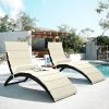 Patio Wicker Sun Lounger, Pe Rattan Foldable Chaise Lounger With Removable Cushion And Bolster Pillow, Black Wicker And Beige Cushion (2 Sets)