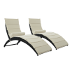 Patio Wicker Sun Lounger, Pe Rattan Foldable Chaise Lounger With Removable Cushion And Bolster Pillow, Black Wicker And Beige Cushion (2 Sets)