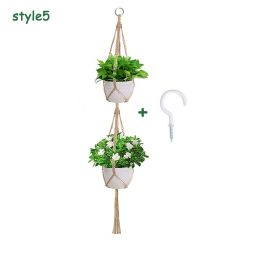 Macrame Plant Hangers With Hooks Hemp Rope Braided Hanging Planter Baskets (Option: Style 5)