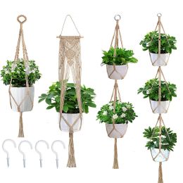 Macrame Plant Hangers With Hooks Hemp Rope Braided Hanging Planter Baskets (Option: Style 2)