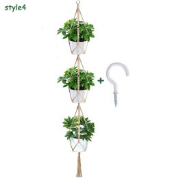 Macrame Plant Hangers With Hooks Hemp Rope Braided Hanging Planter Baskets (Option: Style 4)