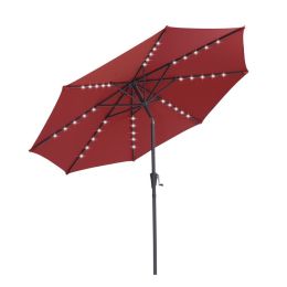 Backyard Patio Pool 9Ft Tilt And Crank Outdoor Umbrella With Solar Powered Led Lighted (Color: Red)