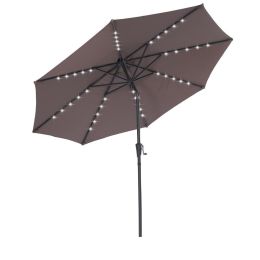 Backyard Patio Pool 9Ft Tilt And Crank Outdoor Umbrella With Solar Powered Led Lighted (Color: Brown)