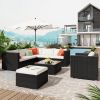 Patio Furniture Sets, 8-Piece Patio Wicker Corner Sofa With Cushions, Ottoman And Coffee Table