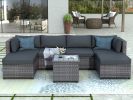 7 Piece Rattan Sectional Seating Group With Cushions, Outdoor Ratten Sofa New!