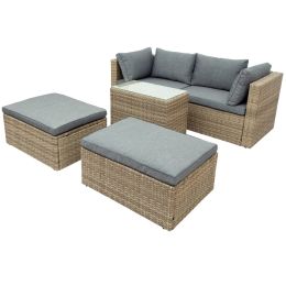 Backyard Pool Outdoor Furmiture 5-Piece Rattan Sectional Sofa Set (Color: Gray)