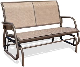 2 Person Swing Glider Chair Patio Swing Bench Rocking Seat For Outdoor Patio,Backyard,Deck Swimming Pool (Color: Coffee)