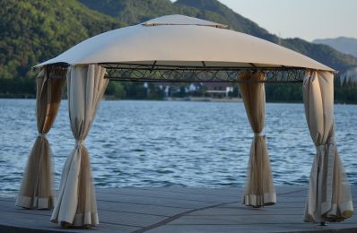 Quality Double Tiered Grill Canopy, Outdoor Bbq Gazebo Tent With Uv Protection, Beige (Color: Beige)