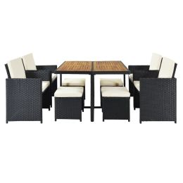 Backyard Garden Pe Wicker For 8 People Dining Table Set (Color: Black)