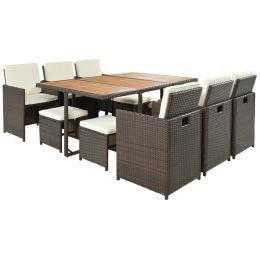 Backyard Garden Pe Wicker For 8 People Dining Table Set (Color: Brown)