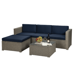 Outdoor Garden Patio Furniture 5-Piece Brown Pe Rattan Wicker Sectional Cushioned Sofa Sets (Color: Gray)