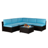 Outdoor Garden Patio Furniture 6-Piece Brown Pe Rattan Wicker Sectional  Cushioned Sofa Sets