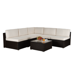Outdoor Garden Patio Furniture 6-Piece Brown Pe Rattan Wicker Sectional  Cushioned Sofa Sets (Color: Brown)