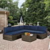 Outdoor Garden Patio Furniture 6-Piece Brown Pe Rattan Wicker Sectional  Cushioned Sofa Sets