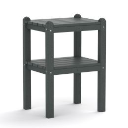 Double Outdoor Side Table, Rectangular Patio Side Table 14.2' X 18.5' X 22.6' In Hdpe, Weather Resistant And Waterproof For Camping, Picnic, Cookouts, (Color: Gray)