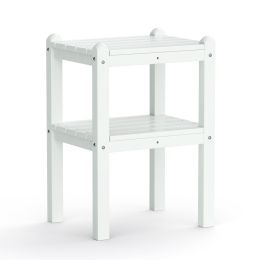 Double Outdoor Side Table, Rectangular Patio Side Table 14.2' X 18.5' X 22.6' In Hdpe, Weather Resistant And Waterproof For Camping, Picnic, Cookouts, (Color: White)