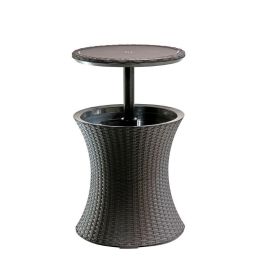 Patio Furniture Rattan Style Patio Beverage Cooler Bar Table (Color: Brown)