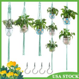 Macrame Plant Hanger With Hooks Different Tiers Handmade Cotton Rope Hanging Planters Set Flower Pots Holder Hanger Stand Indoor Outdoor Boho Home Dec (Option: Style 2)