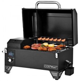 Outdoor Portable Tabletop Pellet Grill And Smoker With Digital Control System For Bbq (Color: Black)