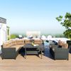 6-Piece Outdoor Wicker Sofa Set, Patio Rattan Dinning Set, Sectional Sofa With Thick Cushions And Pillows, Plywood Table Top, For Garden, Yard, Deck.