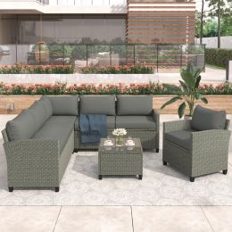 Patio Furniture Set, 5 Piece Outdoor Conversation Set, With Coffee Table, Cushions And Single Chair (Color: Grey)