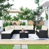9-Piece Outdoor Patio Large Wicker Sofa Set, Rattan Sofa Set For Garden, Backyard,Porch And Poolside, Black Wicker, Beige Cushion