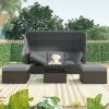 Outdoor Patio Rectangle Daybed With Retractable Canopy, Wicker Furniture Sectional Seating With Washable Cushions, Backyard, Porch