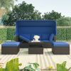 Outdoor Patio Rectangle Daybed With Retractable Canopy, Wicker Furniture Sectional Seating With Washable Cushions, Backyard, Porch